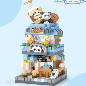 NEW Panda Pet Coffee Ice Cream Flower Shop Store Street View Food House Building Blocks Kit Girls Bricks Model Kids Toy Children