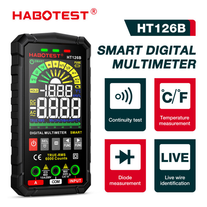 HABOTEST HT126 Đồng hồ vạn năng kỹ thuật số 600V AC/DC 6000 lần NCV ...