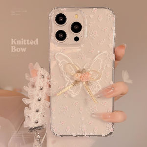 Ins Elegant Embroidered Butterfly Flower Phone Case for 17Promax New Model 16 Transparent High-End 15 Niche Soft Shell 14 Full Cover Anti-Fall 13 Internet Celebrity Womens Style X Lace Pendant