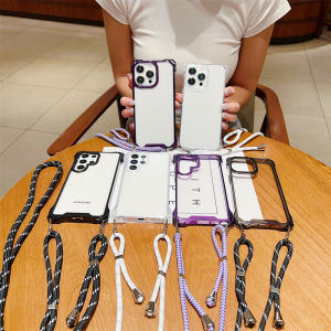 Samsung Galaxy S24 Ultra S23Ultra S23Plus Luxury Anti-Drop Space Transparent Phone Case PC Material With Shoulder Strap Four Corners Thickened S22Ultra A14 A34 A54 A53 A15 A55