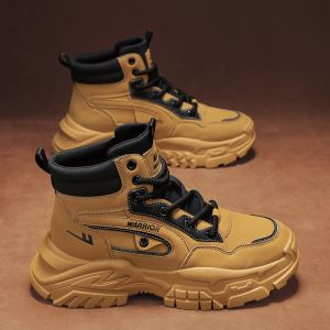 Mens Winter Martin Boots Thickened Fleece Lined Sports Work Boots High Top Warm Cotton Shoes Waterproof Low Heel round Toe