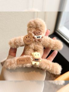 กิ๊บติดผมหมีน่ารักขนาดใหญ่สำหรับผู้หญิง กิ๊บติดผมทรงฉลามสำหรับฤดูใบไม้ร่วงและฤดูหนาว กิ๊บติดผมแบบหน้าม้า ตกแต่งผมสไตล์เกาหลี