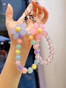 Tri-Town Cute Multiple Styles Candy Color Phone Case Chain Anti-Lost Lanyard Pearl Acrylic Bead Wrist Strap Universal Lanyard