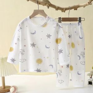 Soft Breathable Cotton Baby Children Pajamas Set Cute Cartoon Long Sleeve Home Sleepwear Set for 0-5 Years Old