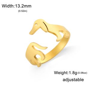 Cazador Adjustable Dachshund Dog Rings for Women Girl Stainless Steel Open Rings Cute Animal Pet Jewelry Birthday Gift Wholesale