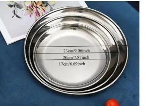 High Quality Gold Silver Tray Stainless Steel Metal Dining Disc Round Bone Spitting Dish Fruit Meat Dessert Plate Kitchen Tools