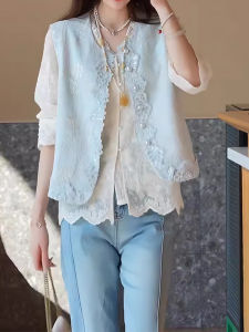 Lace Trim Overlapping New Chinese Style Embroidered Chic Blazer