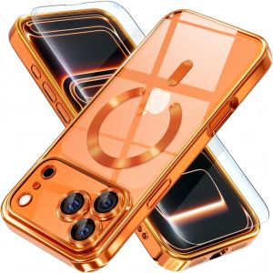 Camera Protection Clear Luxury Plating CoverWith Magnetic Case For iPhone17Pro Max/17Pro/17/Air With 2Pcs Anti-Blue Glass Film