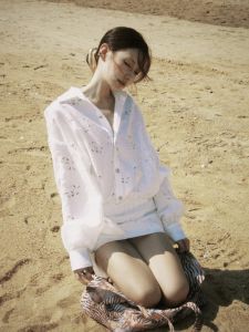 Grace 0120 French Style White Hollow out Long Sleeve Shirt Dress Womens Autumn Lazy Style Bodycon Dress Street Style Single Piece