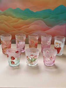 Hand-Painted Japanese Style Glass Cup Crystal Ice Gradient Tea Cup Fruit Juice Ins Small Niche Water Cup High Aesthetic Value