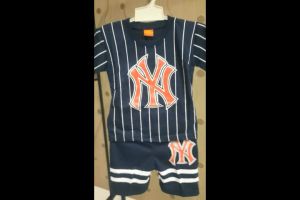 Setelan Kasual Anak Baseball Motif NY Lengan Pendek