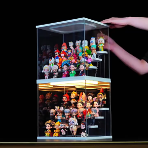 4/5 layers Transparent Acrylic Display Box with Ring LED Lights for Doll Figure Toy Perfume