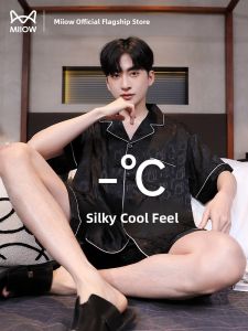 MiiOW | Summer Ice Silk Short Sleeve Thin Fit Youth Large Size Mens Sleepwear Set