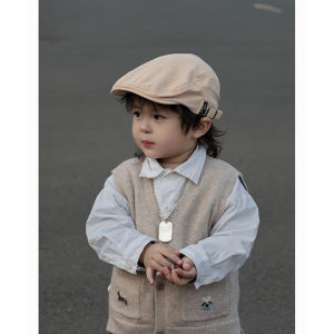 Retro British Style Baby Boy Beret Hat Cotton Blend Fabric Short Brim Casual round Top Cap Trendy Versatile Spring Autumn Hat