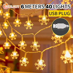 6M LED Snowflake Lights SUB String Fairy Lights Xmas Tree Christmas Party Decor Tent Lights