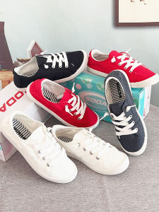 Comfortable Large Size Canvas Slip-On Walking Shoes Low Top Soft Flat Bottom Red Classic Womens Casual Leisure Comfort Footwear