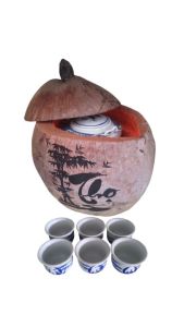 Bình ủ trà trái dừa khắc chữ Thọ / Bình trà 04 - 09 lít / Giữ ấm từ 3 - 6 giờ / Sản phẩm sản xuất thủ công / Xưởng sản xuất tại Bến Tre