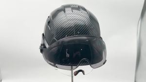 Carbon Fiber Pattern Safety Helmet with Visor and Built-in Goggles Vented ABS Hard Hat Work Helmet 6-Point Suspension ANSI