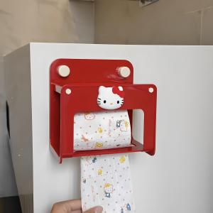 Hellokitty เคสจิ๋งกระดาษติดผนังห้องน้ำ ชั้นวางกระดาษชำระแบบดึงได้ ตู้เก็บของในห้องน้ำ วัสดุ ABS สไตล์ย้อนยุค