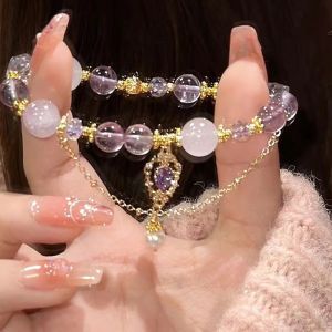 Purple Beaded Bracelet Double Layered Fresh out Fashion Korean Style Light Luxury Ethnic New Chinese Style Fairy Atmosphere Stackable Hand Bracelet