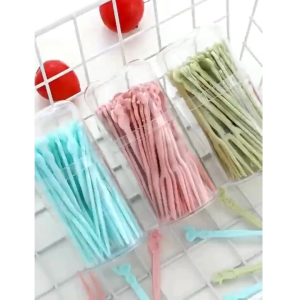 [ READY STOCK ] 50pcs Disposable Fruits & Dessert Fork Set Plastic Forks Double-toothed For Parties & Catering
