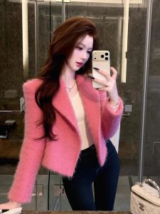 QFN | Korean Style Dopamine Gentle Pink Cardigan Autumn and Winter New Soft and Youthful Sweater