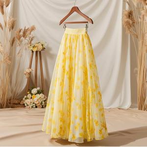 YINGKETUO | French Fashion Sweet High Waist Yellow Flowered Skirt