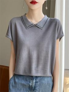 Sequins Polo Neck Light Thin T-Shirt