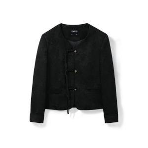 New Chinese Style Short Jacket Womens Spring Autumn Design Sense Small Flower Embroidery Button up Top Commute round Neck