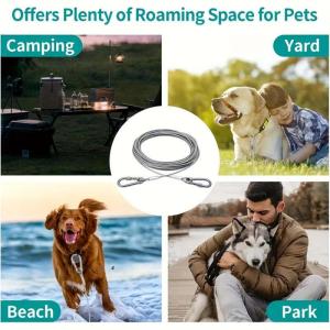 Double-headed Dog Tie Out Cable Leash raction rope with metal buckle steel wire anti-rust training collarOutdoor Dogs Strap