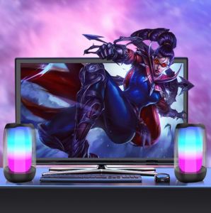 NBY220 V5.2 Computer Speaker HiFi Bass with AUX In and RGB Cool LED Light Effect Widely Compatible