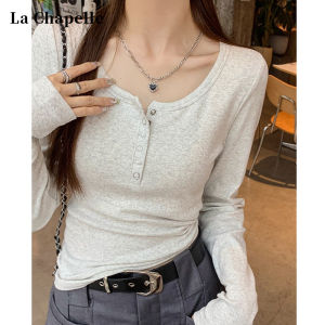 La Chabell Bottoming Shirt Womens Inner Wear 2024 Early Autumn New Arrival Silm Slim Looking White Long Sleeve T-shirt Thread Tops