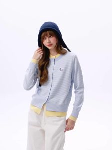 PSO Brand | Two-tone Stripe Knit Cardigan Spring Autumn Elastic Shoulders