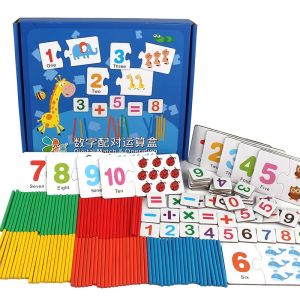 [SG SELLER]Mathematic Kids Early Learning Wooden Number Matching Puzzle Cards and Counting Sticks  Montessori STEM Games
