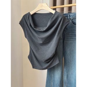 Áo Thun Tay Ngắn Không Đều Thiết Kế Độc Đáo Cho Nữ Mùa Hè Mới Gấp Gọn Thon Gọn Thanh Lịch Áo Thun Cổ Tròn Thường Ngày