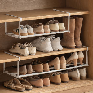 Expandable Hanging Shoe Rack Storage Organizer Wall Mounted Shoe Shelf Utilizes Every Inch of Space for Your Home And Kitchen