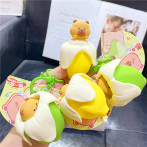 Creative Banana Squeezing Parrot Keychain Stress Relief Toy Doll Bag Hanging Decoration Silicone Material Cartoon Series Key Holder