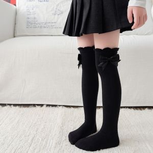 Kids Girls Long Tube Socks For Girls Spring Summer Thin Childrens Wavy Knee-high Socks Cotton Bow Sweet Princess Stockings