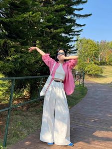 UV Protection Pink Long Sleeve Loose Blouse