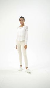 <1125> Ningbo Yuancheng Membakar Bunga Lengan Panjang Pakaian Yoga Atasan Kecergasan Wanita Pilates Sukan Wanita Hamil Longgar Baju Penutup Musim Semi dan Musim Gugur