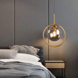 Nordic Loft Glass Pendant Light Restaurant Amber Ball Hanging Lamp Bedroom Bedside Hotel Bar Home Decor Fixtutre