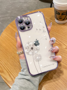 Iphone Luxury Rhinestone Dandelion Clear Electroplated Shockproof Case Full Lens Protection Soft Silicone Cover for 14Plus 13Pro XR