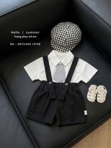 Bộ Quần Áo Phong Cách Mùa Hè Cho Bé Trai: Áo Sơ Mi Cổ Trụ Tay Ngắn & Quần Dài