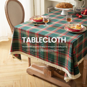 American Style Christmas Holiday Checkered Tablecloth Retro Cotton Linen Rectangular Dining Table Cloth Tea Table Mat