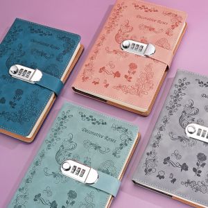 1spc A5 flower password book with lock creative diary simple student writing notebook thick girls hand account student note