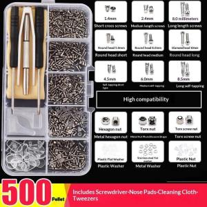 Hot 500 /1000Pcs Eyeglasses Sunglass Repair Tool Kits With Screws Nose Pads Screwdriver Nuts Tweezers Optical Parts Assorted
