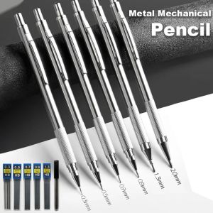 【XZxinzhan】2Pcs Metal Mechanical Pencil 0.3 0.5 0.7 0.9 1.3 2.0mm Drawing Automatic HB Pencil Set with Leads Office School Writing Art Supplies