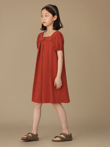 Sweet Red Princess Dress Childrens Clothing Short Sleeve Girls Dress Summer Thin Cotton Blend Fabric A-Line Skirt for Big Kids