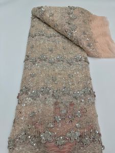 Handmade Beads Lace Fabric French Mesh Rope Embroidery Sequin Lace Fabric African Nigerian Lace Fabric For Wedding Dress AT2909