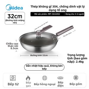 Midea | Chảo Inox Không Dính Hình Ong Điện Từ